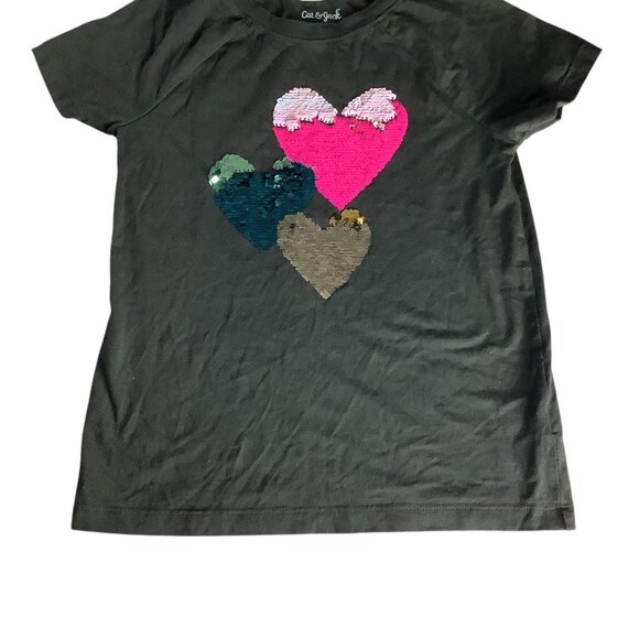 Cat & Jack Girls Flip Sequin T-Shirt Size M 7/8 Short Sleeve Hearts Tee Crew - Picture 9 of 9